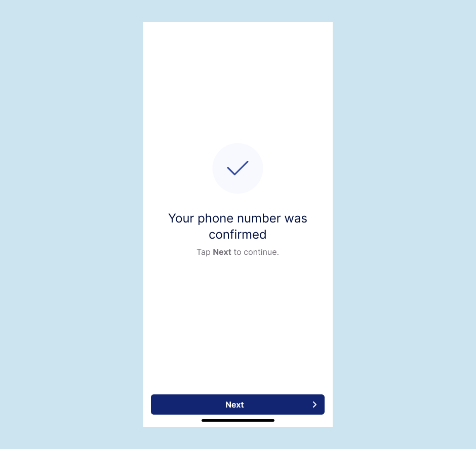 Phone number confirmed